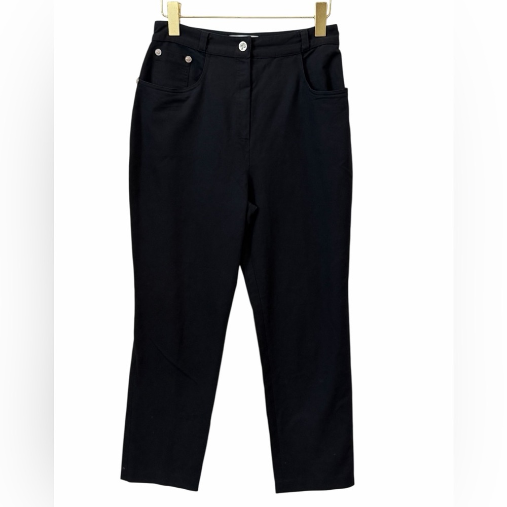 Vintage Moschery Black High Rise Tapered Pants USA Made Size 10 Silver Button